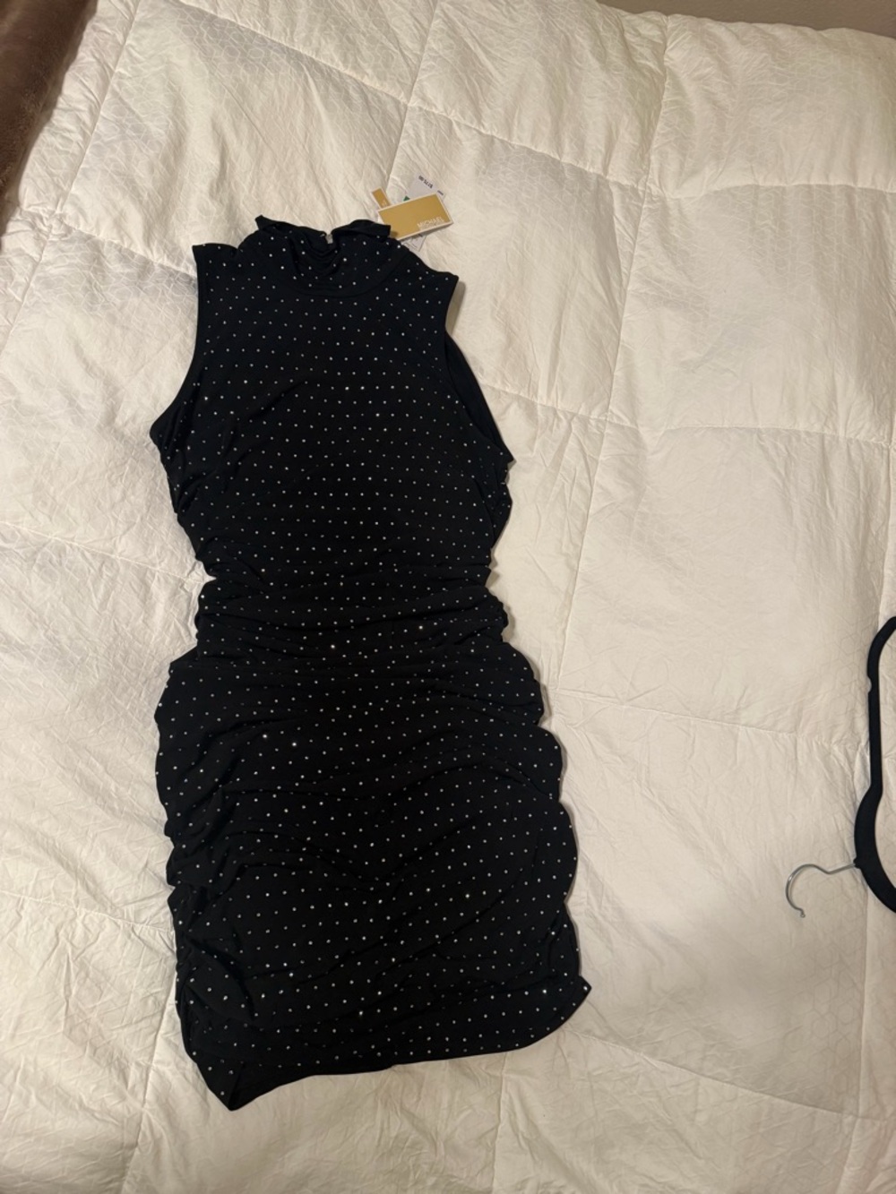 Michael Kors Black Sleeveless Polka Dot Ruched Mini Dress